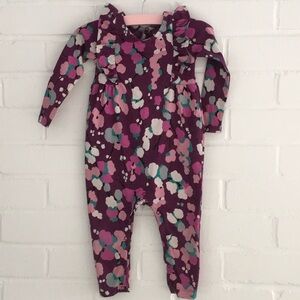 Tea Collection Purple Floral Girl Toddler Long Sleeve Romper Size 9-12 Months